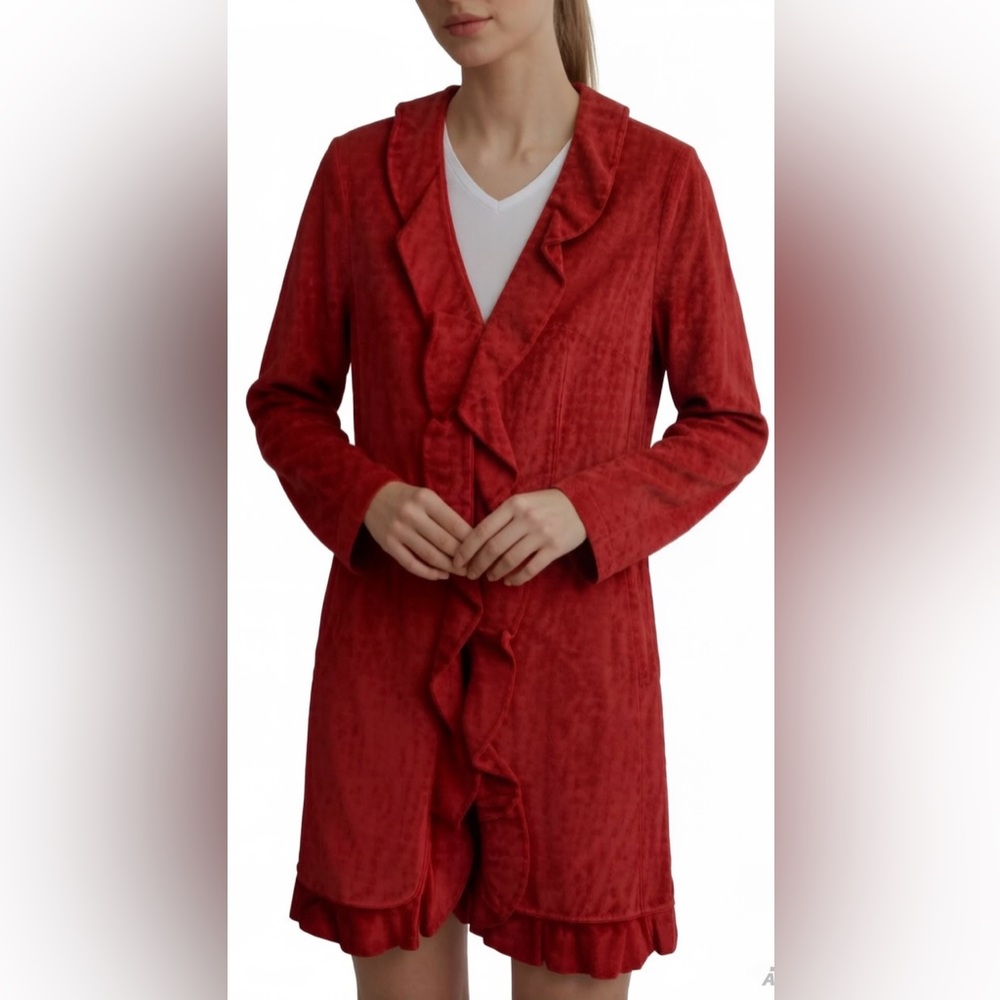 Margaret Godfrey Red Leather Ruffled Trench Coat Size 6P Petite New With Tags